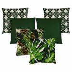 6-piece dark green, garden-themed outdoor cushions