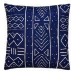 Image of navy blue cushion cover with white African tribal print