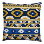 Aztec motif square cushion cover in yellow, blue and white colours