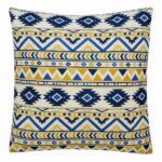 Photo of white, blue and yellow square cushion cover with Meso design