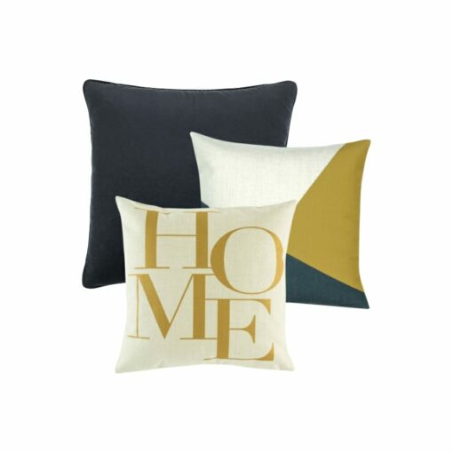 3 piece gold and teal cotton linen cushion covers