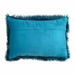 Back image of rectangular fur cushion in midnight blue colour
