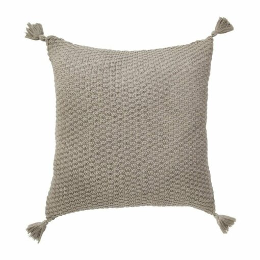 Photo of brown wool knit cushion with tassels