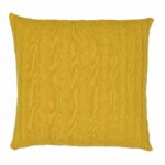 Back image of lively mustard knit cushion cover perfect as an accent colour