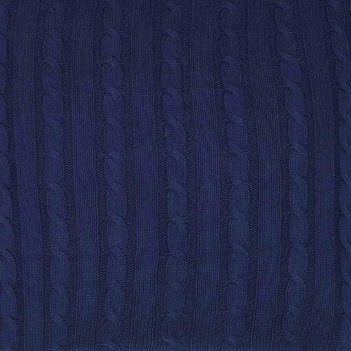 Close up of navy coloured 50cm x 50cm cushion in knit material