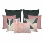 A set of seven cushion covers in charcoal and pink colours with a scandi design feel.