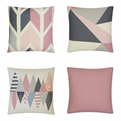 Vibrant piunk and grey nordic style cushion cover collection with 4 different styles