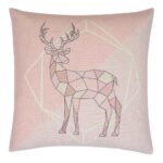 Image of pink square cushion cover with stag animal print