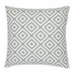 A bold geometric grey print on a water resistant outdoor cushion cover.