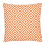 A bold geometric orange print on a water resistant outdoor cushion cover.