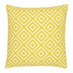 A bold geometric yellow print on a water resistant outdoor cushion cover.