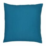 A waterproof outdoor cushion cover that is teal solid colour on both sides.