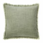 Image of grey green cushion made of sand blasted cotton material