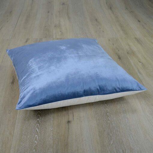 Image of 70cm x 70cm velvet floor cushion in stone blue colour