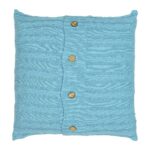 Cute teal coloured knitted cushion cover with buttons