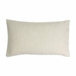 A velvet linen rectangle cushion shot from the back showing a plain cotton linen fabric