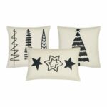 Image of 3 piece cotton linen cushion with minimalist Christmas-themed prints