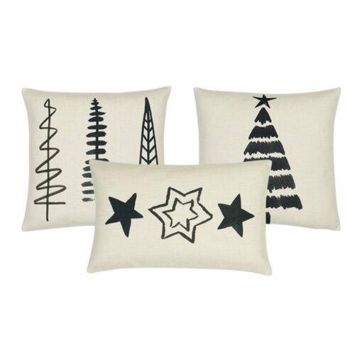 Image of 3 piece cotton linen cushion with minimalist Christmas-themed prints