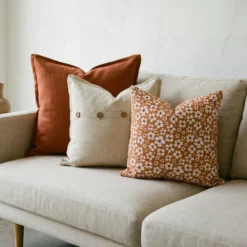 Amora Burnt Orange Couch Cushions Set – 3 Covers