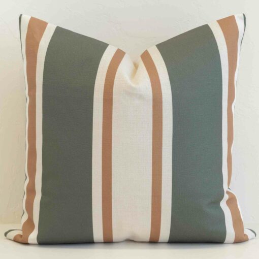 amora-wide-stripe-cushion-cover---large---sc1107-55 Amora wide stripe cushion with green, tan and cream vertical bands.