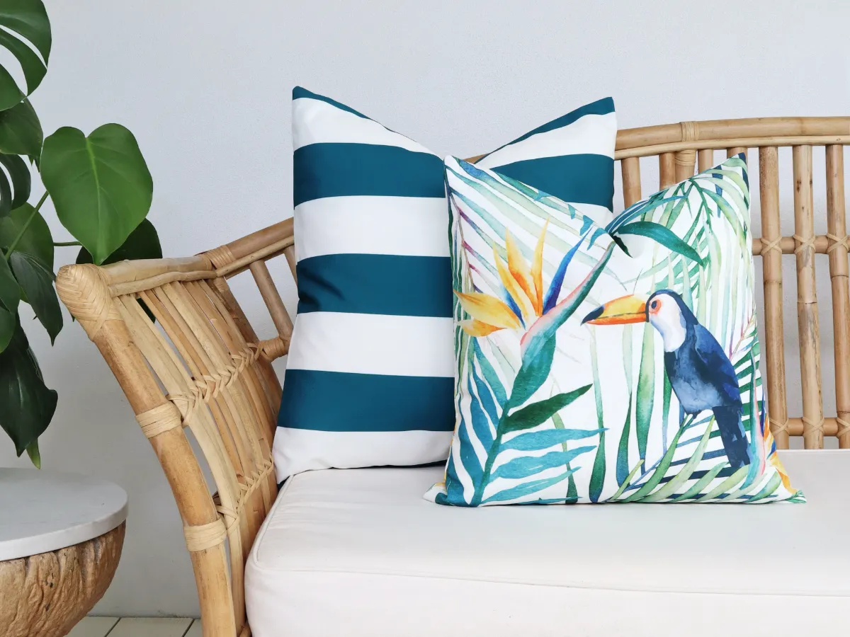 A coastal inspired set of outdoor designs featuring colourful motifs and stripes.