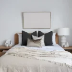 A frontal shot of the Eliza bed cushions set of 4 on a wooden bed.