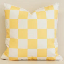 Isla Lemon Yellow Waterproof Check Outdoor Cushion Cover