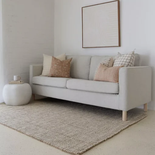 The sophisticated Lennox sofa cushions, a collection of 5 designer cushions looks lovely on a light grey sofa.