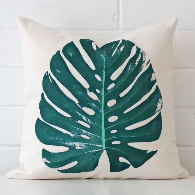 A graceful square cushion with a design on durable linen fabric.