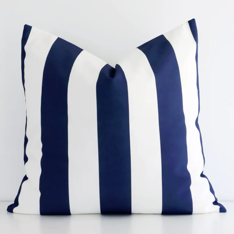 Charming navy outdoor cushion cover in a stylish large size with navy stripe colouring.