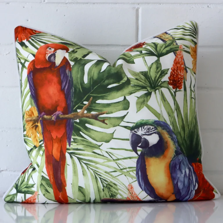 A bold outdoor cushion in a sleek square size.
