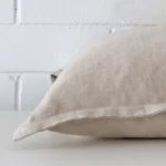 The seams of this linen large cushion cover are shown.