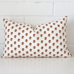 Ruby Linen Terracotta Floral Cushion Cover  - Rectangle