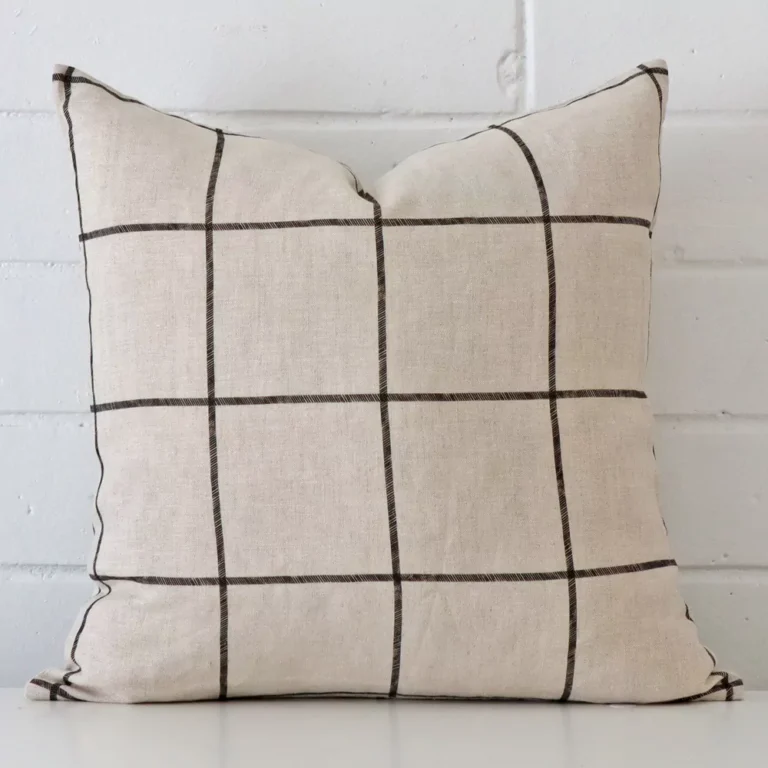 A stunning square linen cushion. It has an exquisite striped design.