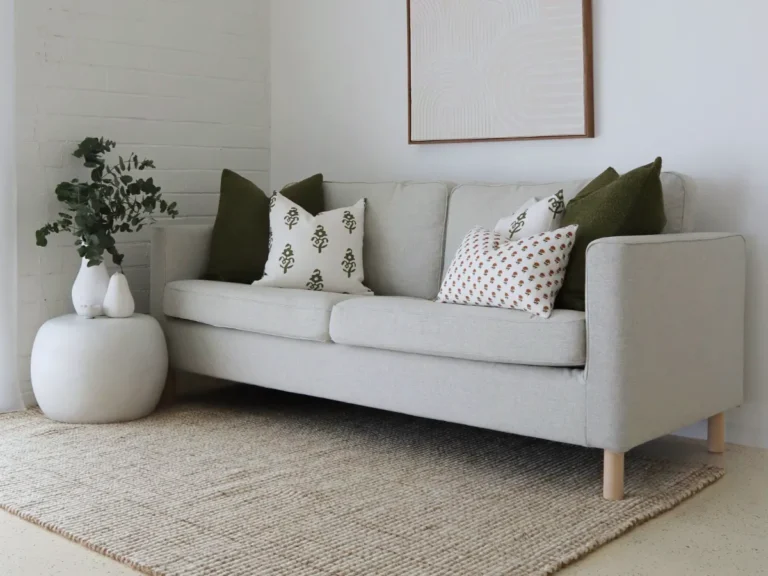 A sofa scene with urban modern style cushions and accessories are arranged.