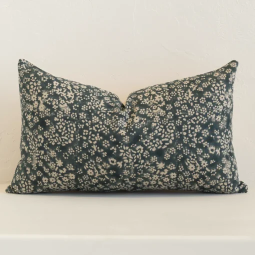 vada-floral-designer-cushion-cover---rectangle---art129-30 A graceful rectangle dark moss green cushion with a floral style on durable linen fabric.